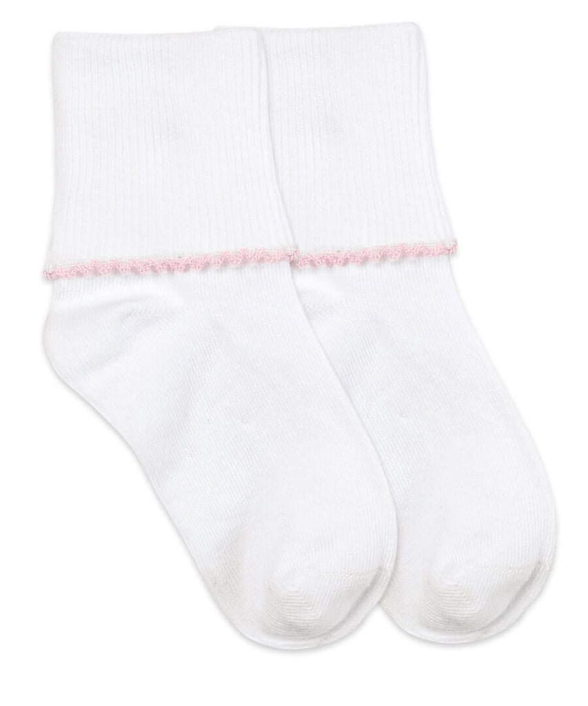 Jefferies Socks Smooth Toe Tatted Edge Turn Cuff Socks 1 Pair White with Pink - Fun & Fancy Children's Boutique