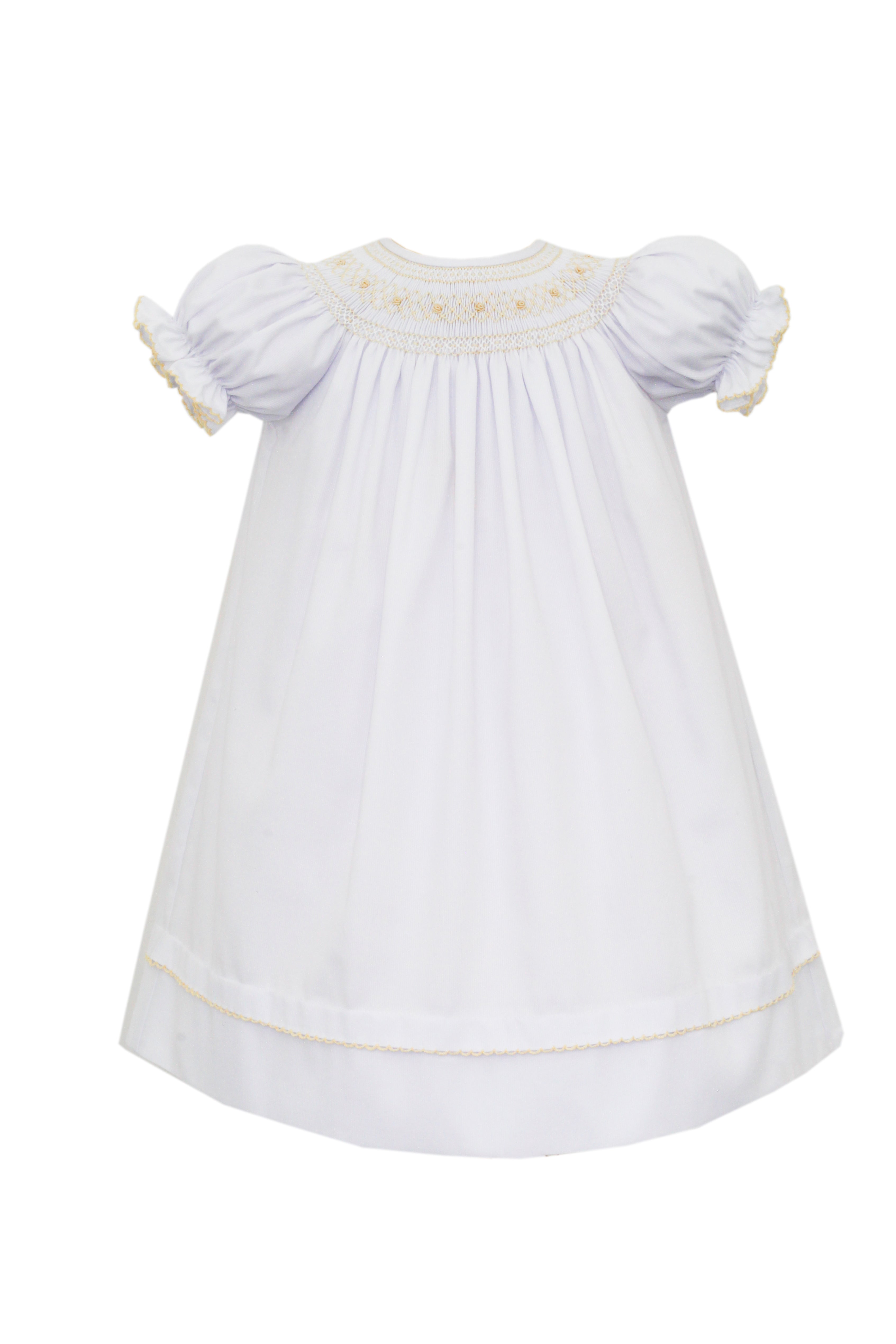 Anavini Bishop White Pique Smocked with Ecru