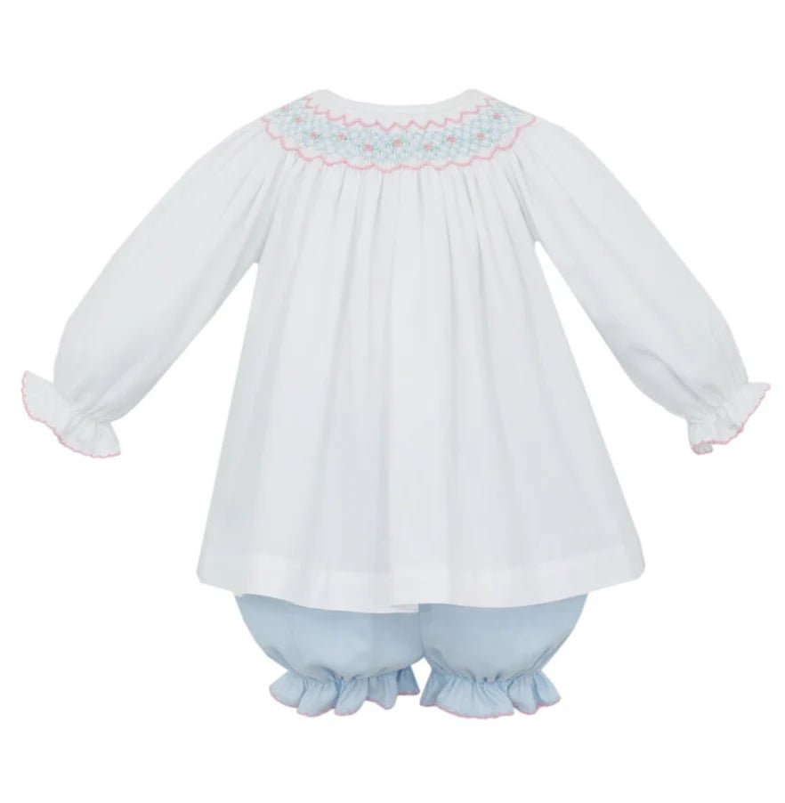 Anavini Blue Viyella Bishop Bloomer Set with White Top - Fun & Fancy Children's Boutique