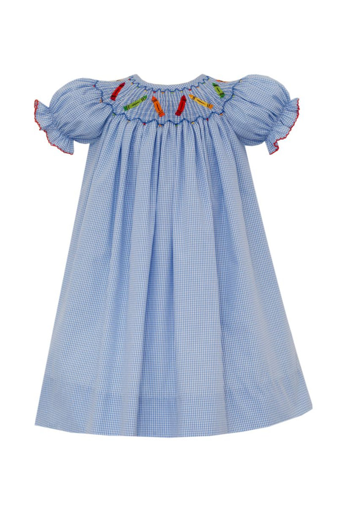 Anavini Crayons Blue Gingham Bishop - Fun & Fancy Children's Boutique