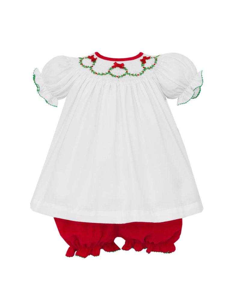 Anavini Holiday Wreath Red Corduroy Bishop Bloomer Set - Fun & Fancy Children's Boutique