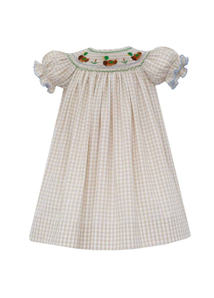 Anavini Mallard Duck Khaki Gingham Bishop - Fun & Fancy Children's Boutique