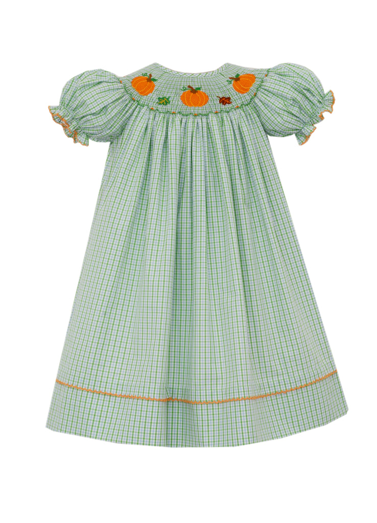 Anavini Pumpkin Patch Green and Blue Check Bishop - Fun & Fancy Children's Boutique