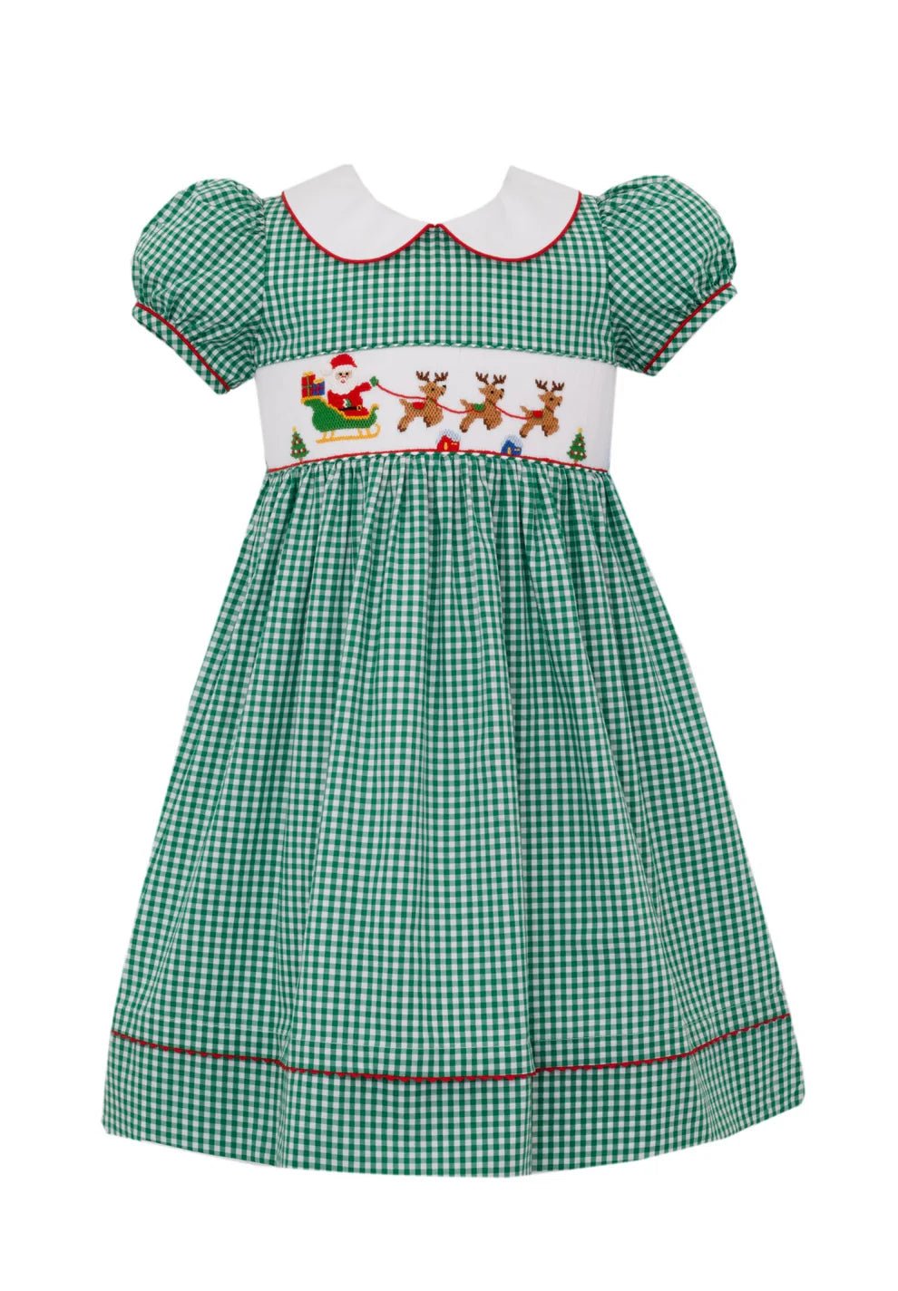 Anavini Santa Sleigh Green Gingham Dress