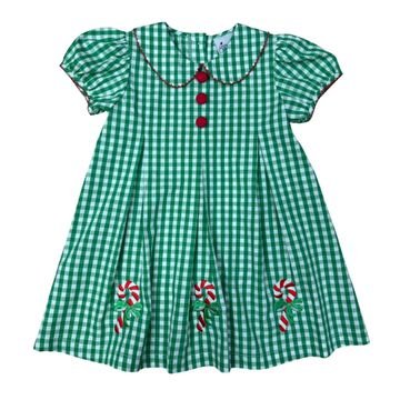 Delaney Aline Pleat Front Applique Candy Cane Dress - Fun & Fancy Children's Boutique