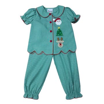 Delaney Green Gingham Applique Christmas Pant Set - Fun & Fancy Children's Boutique