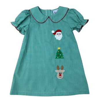 Delaney Green Gingham Peter Pan Collar Applique Christmas Dress - Fun & Fancy Children's Boutique