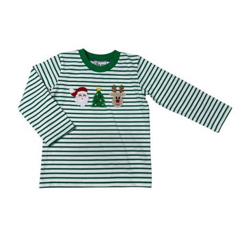 Delaney Mini Green Stripe Long Sleeve Santa Reindeer T-Shirt - Fun & Fancy Children's Boutique