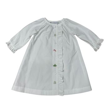 Delaney White Embroidered Ruffle Front Christmas Long Sleeve Daygown - Fun & Fancy Children's Boutique