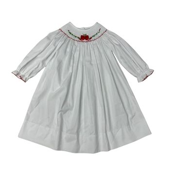 Delaney White Long Sleeve Smocked Christmas Bow Bishop Dress - Fun & Fancy Children's Boutique
