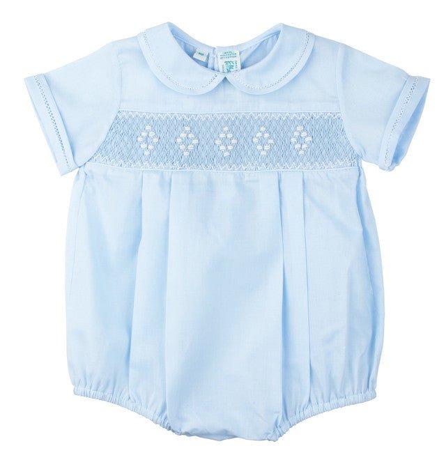 Feltman Brothers Smocked Embroidered Diamond Creeper Blue - Fun & Fancy Children's Boutique