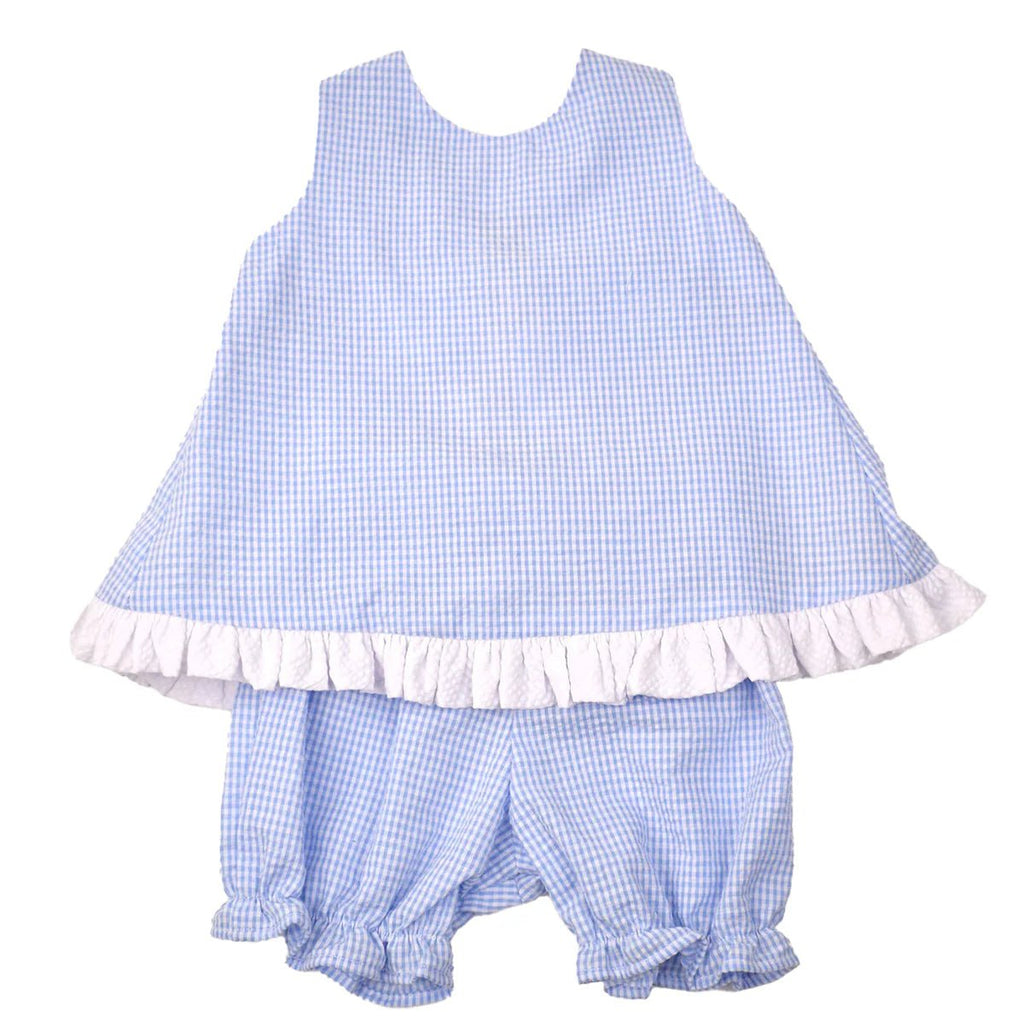 Funtasia Too Popover Set Blue Seersucker White Ruffle - Fun & Fancy Children's Boutique