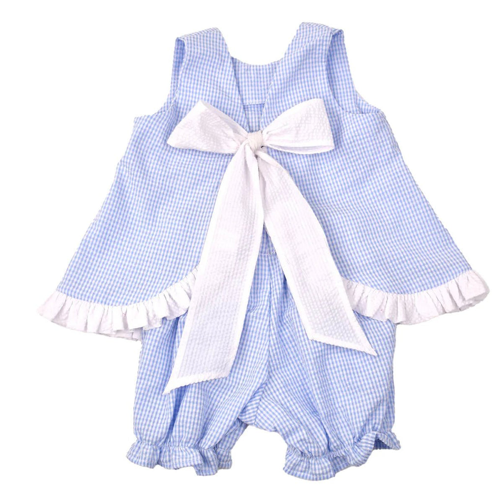 Funtasia Too Popover Set Blue Seersucker White Ruffle - Fun & Fancy Children's Boutique