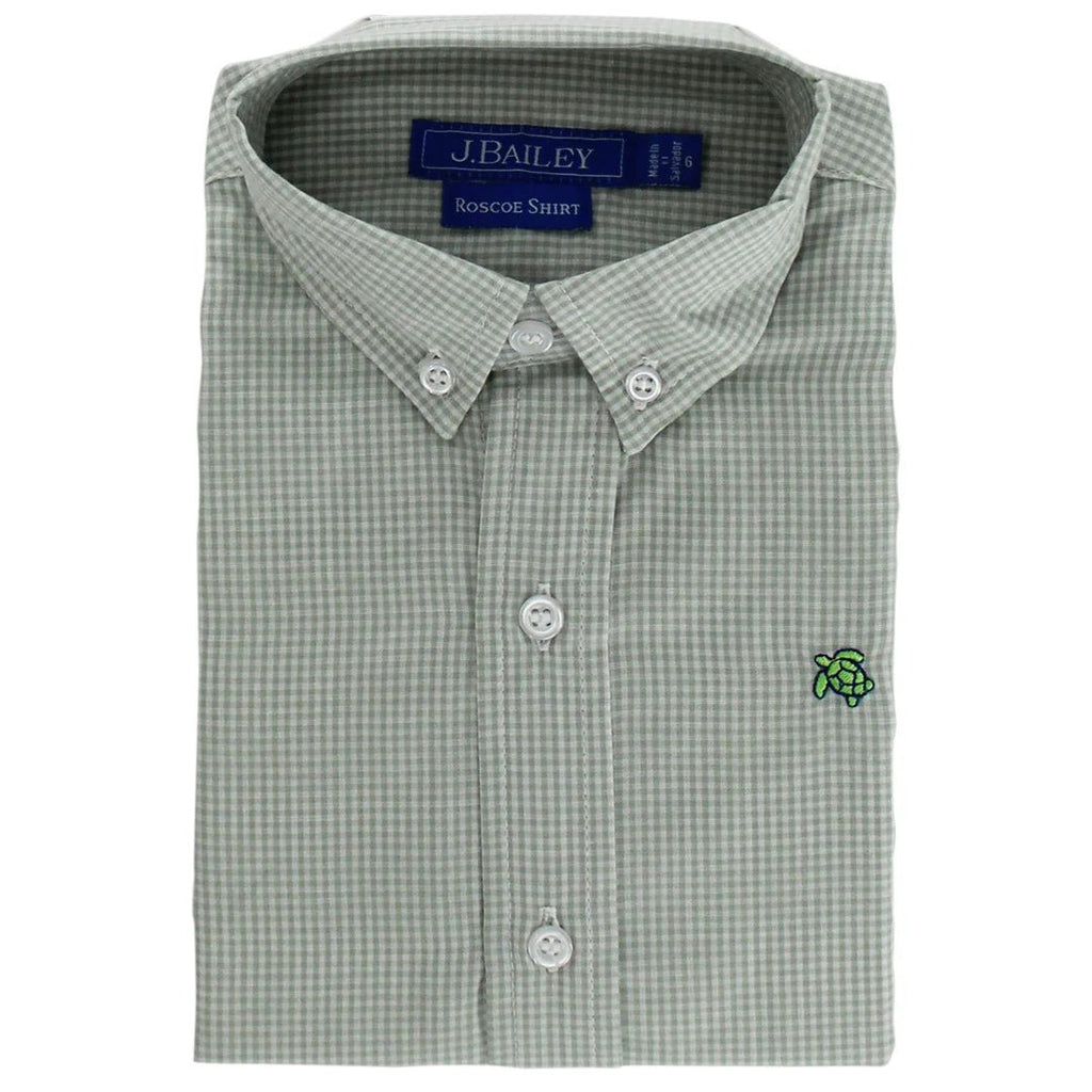 J. Bailey Button Down Celery Microcheck - Fun & Fancy Children's Boutique