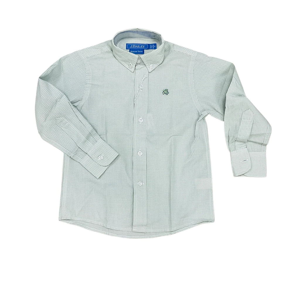 J. Bailey Button Down Celery Microcheck - Fun & Fancy Children's Boutique