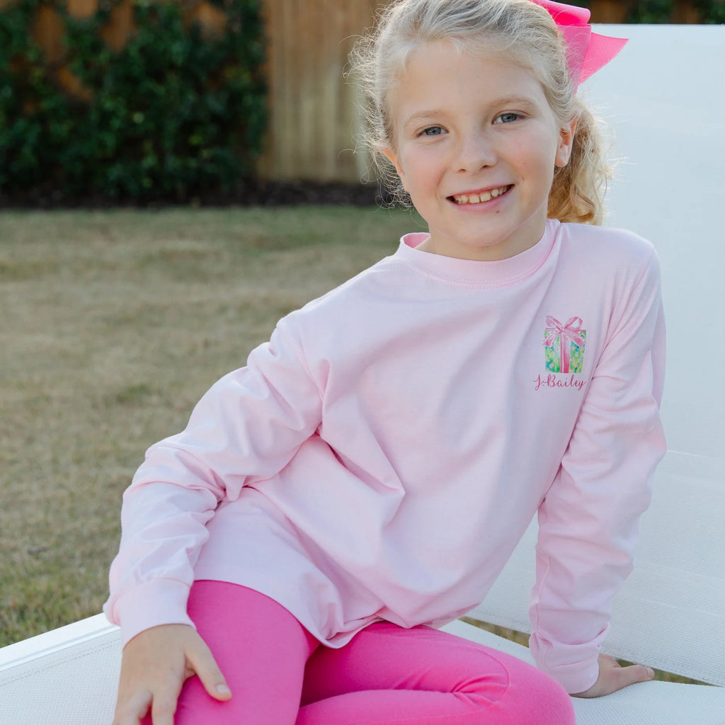 J. Bailey Long Sleeve Logo Tee Santa Tree on Pink - Fun & Fancy Children's Boutique