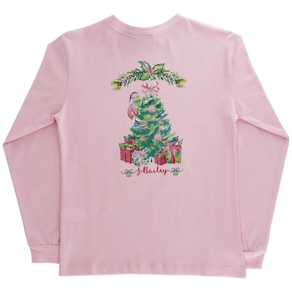 J. Bailey Long Sleeve Logo Tee Santa Tree on Pink - Fun & Fancy Children's Boutique