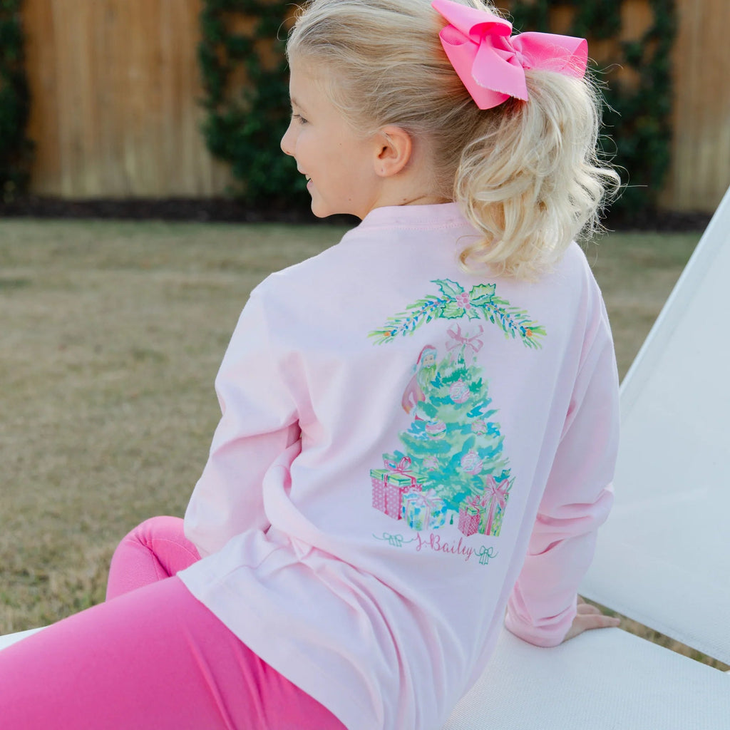J. Bailey Long Sleeve Logo Tee Santa Tree on Pink - Fun & Fancy Children's Boutique