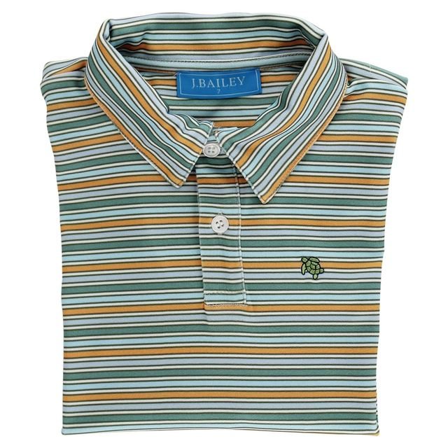 J. Bailey Long Sleeve Striped Polo Performance Forest - Fun & Fancy Children's Boutique