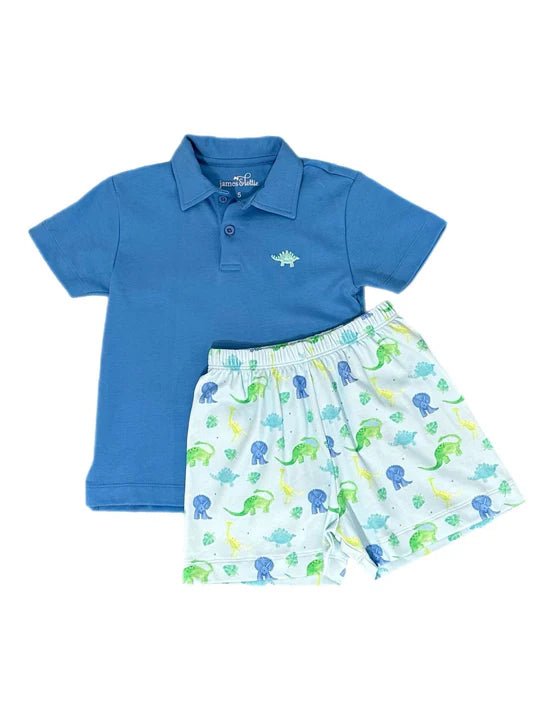 James & Lottie Blue Polo with Dinosaur Emroidery - Fun & Fancy Children's Boutique