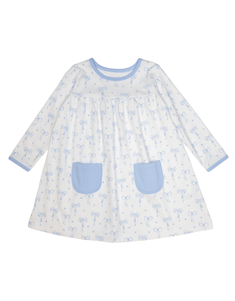 James & Lottie Lennon Knit Dress Blue Bows - Fun & Fancy Children's Boutique