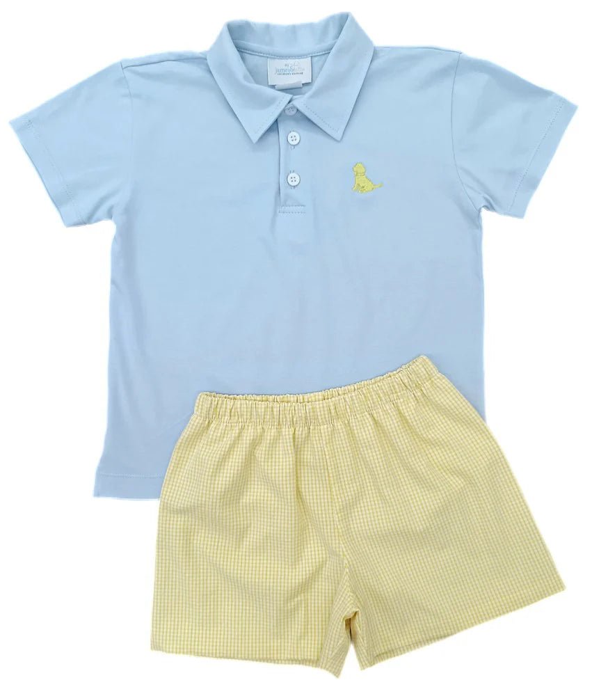 James & Lottie Light Blue Polo with Yellow Puppy - Fun & Fancy Children's Boutique