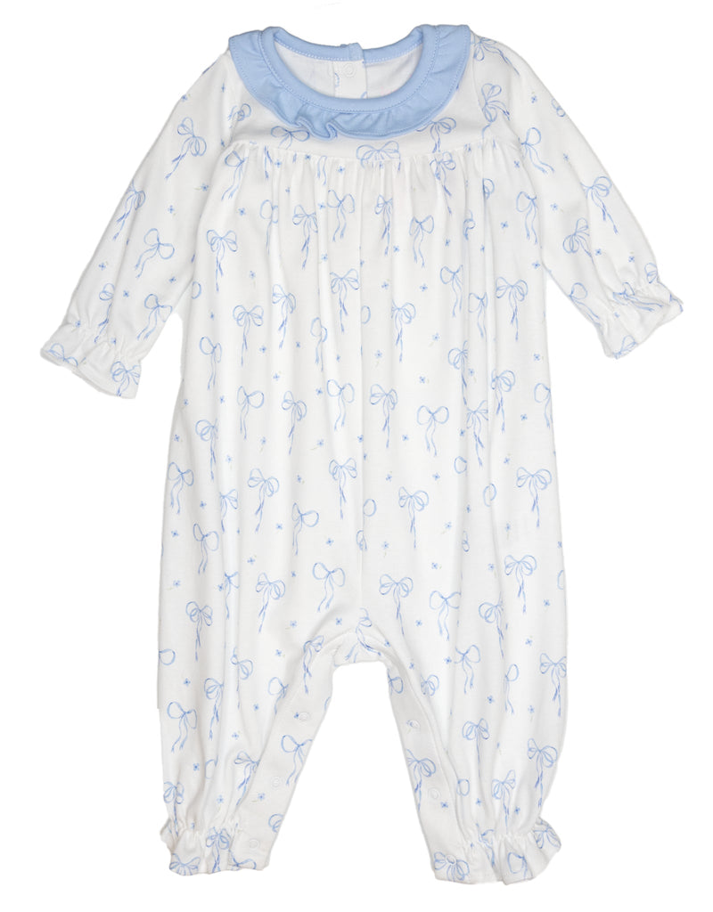 James & Lottie Lila Knit Long Bubble Blue Bows - Fun & Fancy Children's Boutique