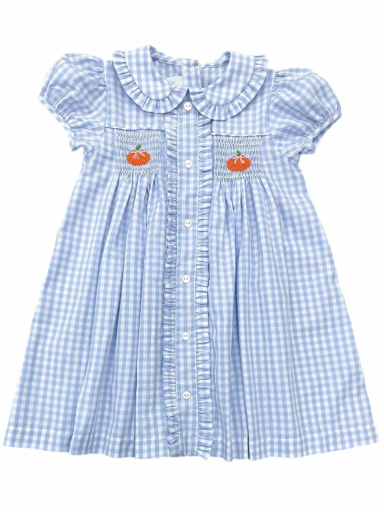 James & Lottie Margaret Blue Gingham Dress Smocked Pumpkins - Fun & Fancy Children's Boutique