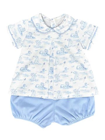 James & Lottie Rory Knit Diaper Set Blue Puppy - Fun & Fancy Children's Boutique