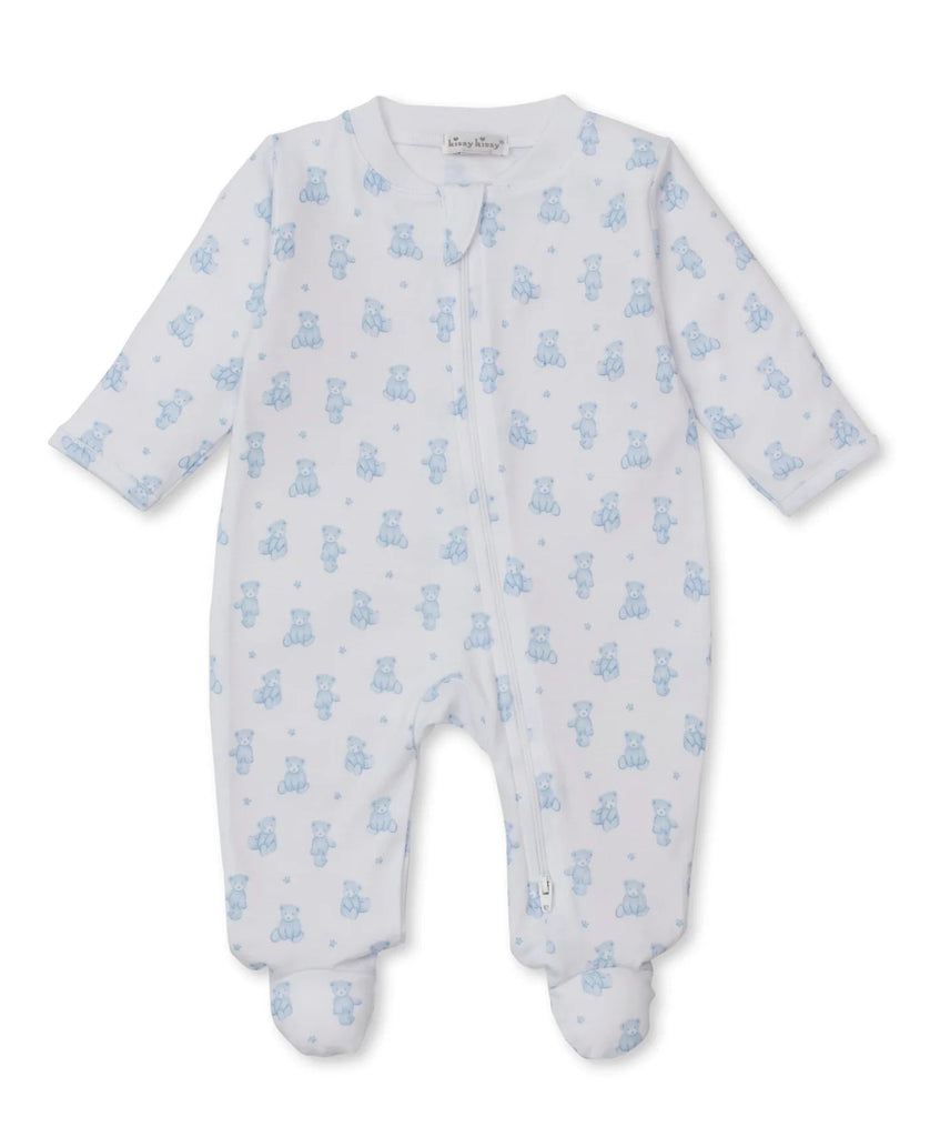 Kissy Kissy Footie with Zip Teddy Bear Time Light Blue - Fun & Fancy Children's Boutique