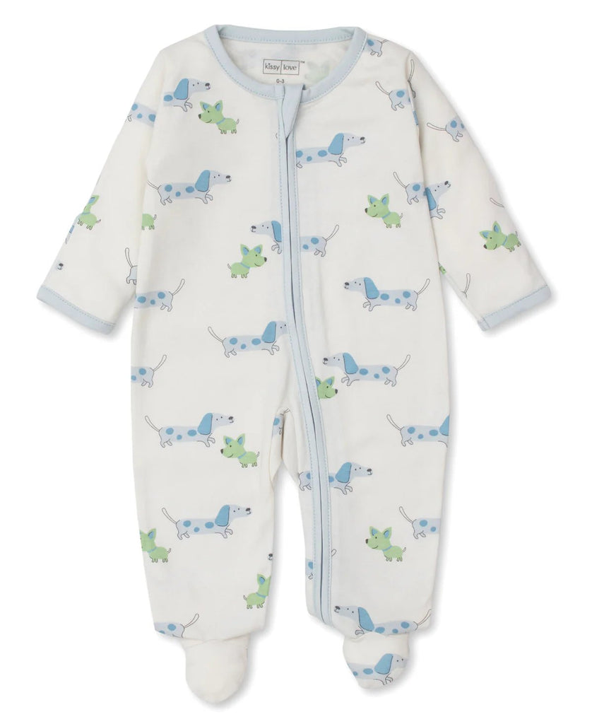 Kissy Love Footie with Zip Puppy Fun Print - Fun & Fancy Children's Boutique