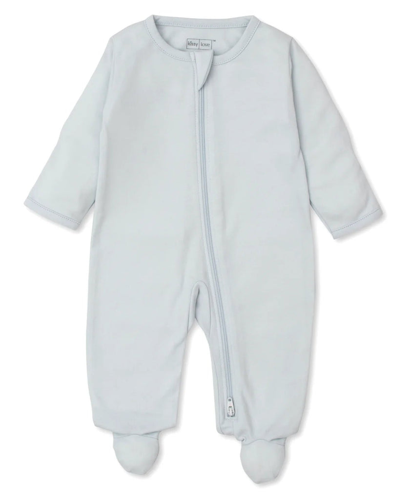 Kissy Love Footie with Zipper Light Blue - Fun & Fancy Children's Boutique