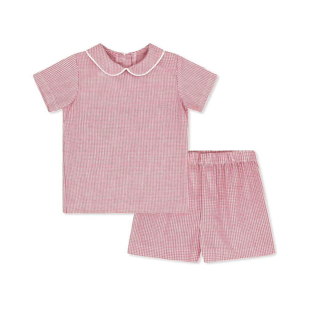 Lullaby Set Sibley Short Set Redford Red Windowpane - Fun & Fancy Children's Boutique