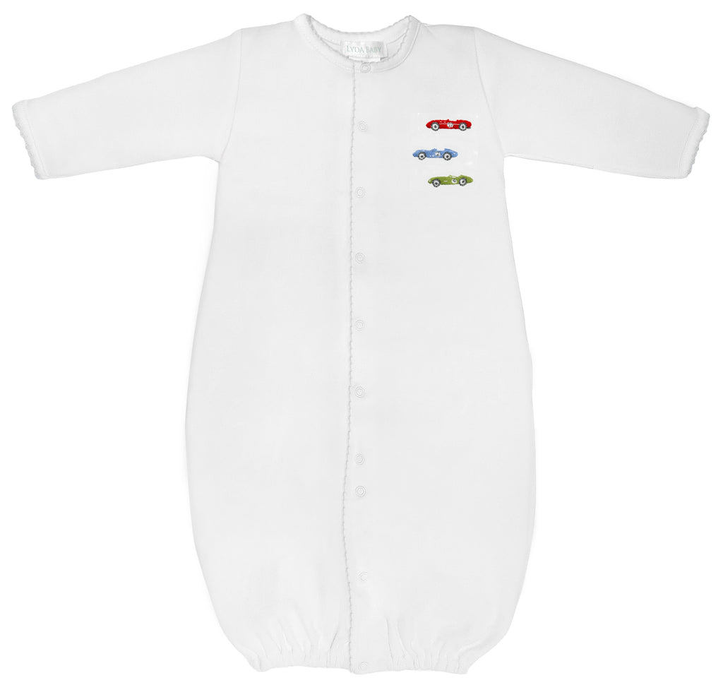 Lyda Baby Converter Gown Vintage Racing Cars - Fun & Fancy Children's Boutique