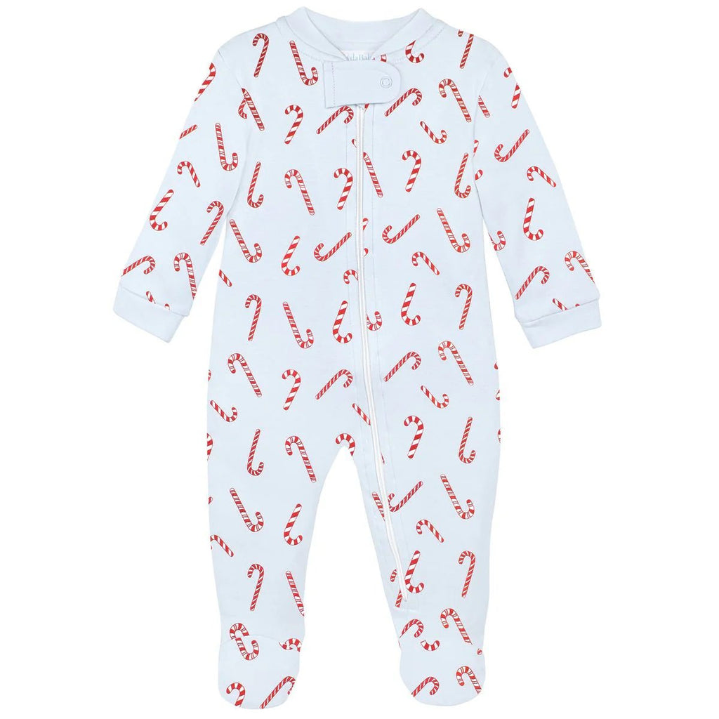 Lyda Baby Footie Candy Cane Light Blue - Fun & Fancy Children's Boutique