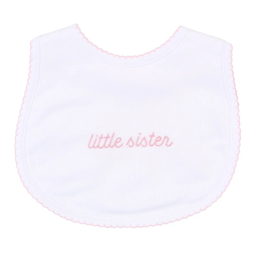 Magnolia Baby Brother and Sister Embroidered Bib Pink - Fun & Fancy Children's Boutique