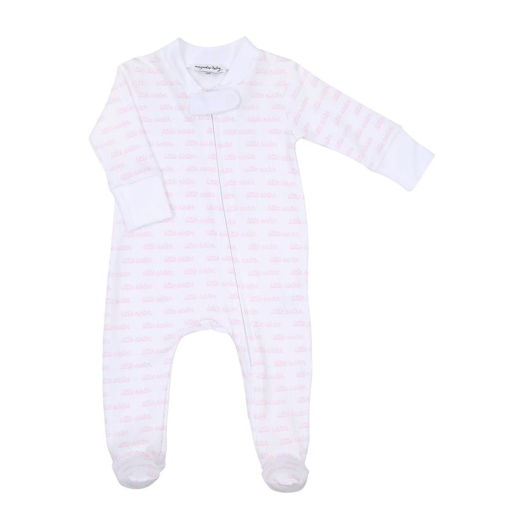 Magnolia Baby Brother and Sister Printed Zipper Footie Pink - Fun & Fancy Children's Boutique