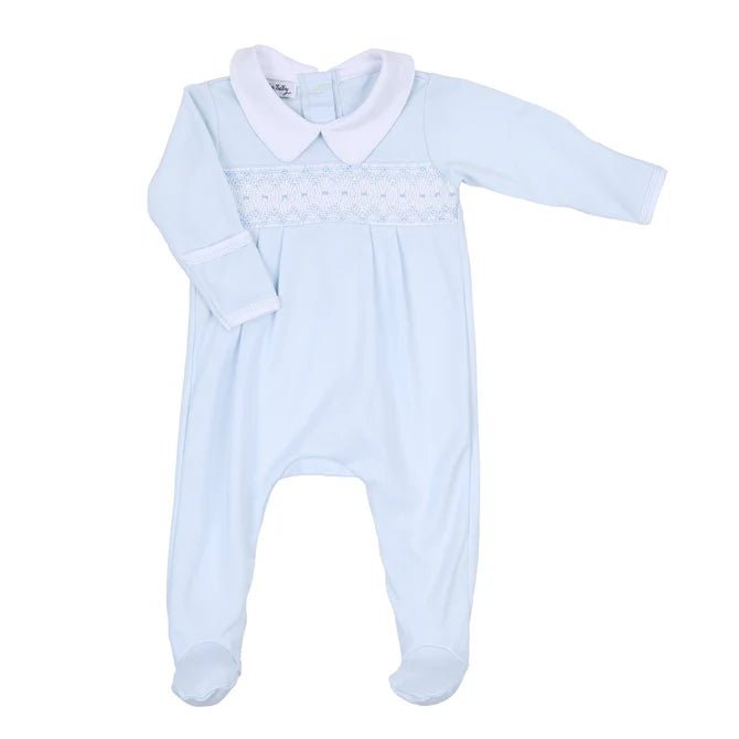 Magnolia Baby Freya and Finn Smocked Collared Boy Footie Light Blue - Fun & Fancy Children's Boutique