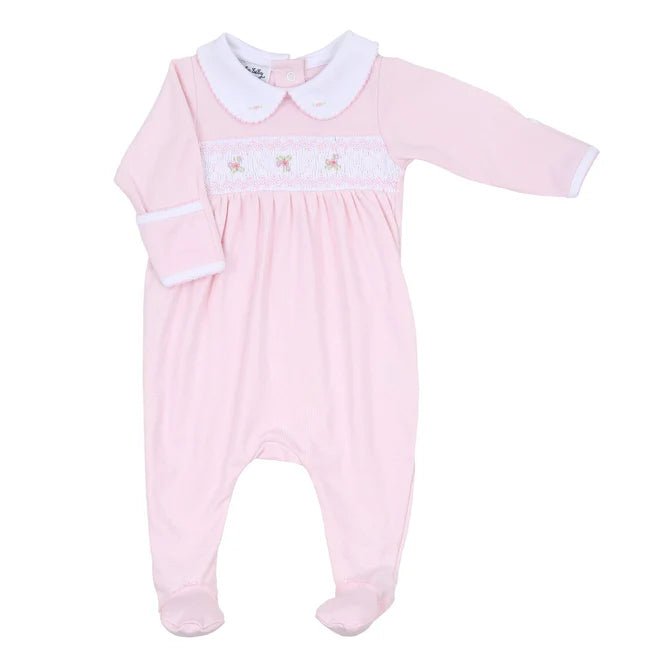 Magnolia Baby Freya and Finn Smocked Collared Girl Footie Pink - Fun & Fancy Children's Boutique