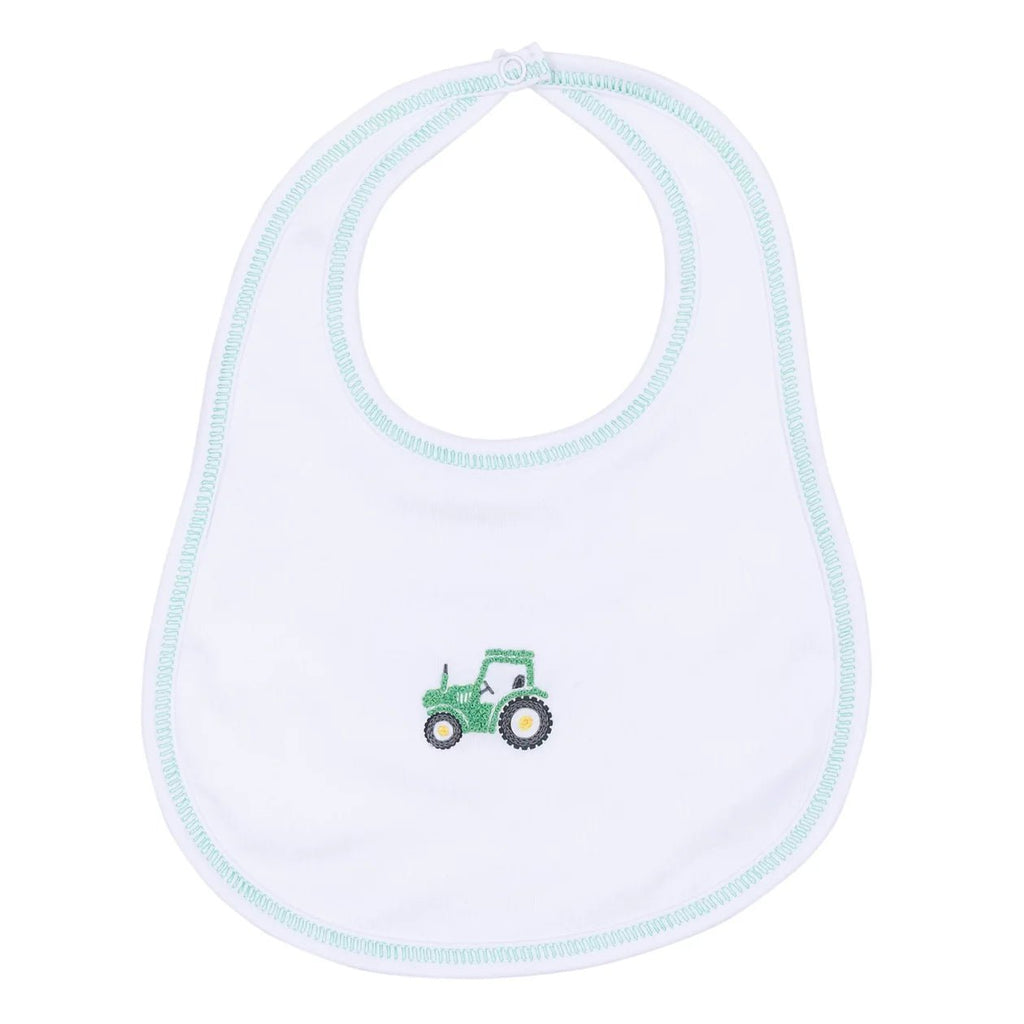 Magnolia Baby Lil' Green Tractor Embroidered Bib - Fun & Fancy Children's Boutique