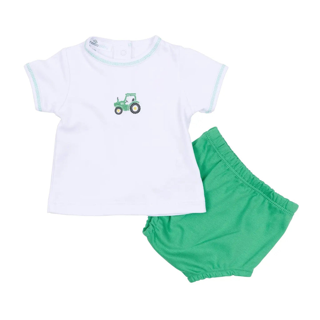 Magnolia Baby Lil' Green Tractor Embroidered Diaper Cover Set - Fun & Fancy Children's Boutique