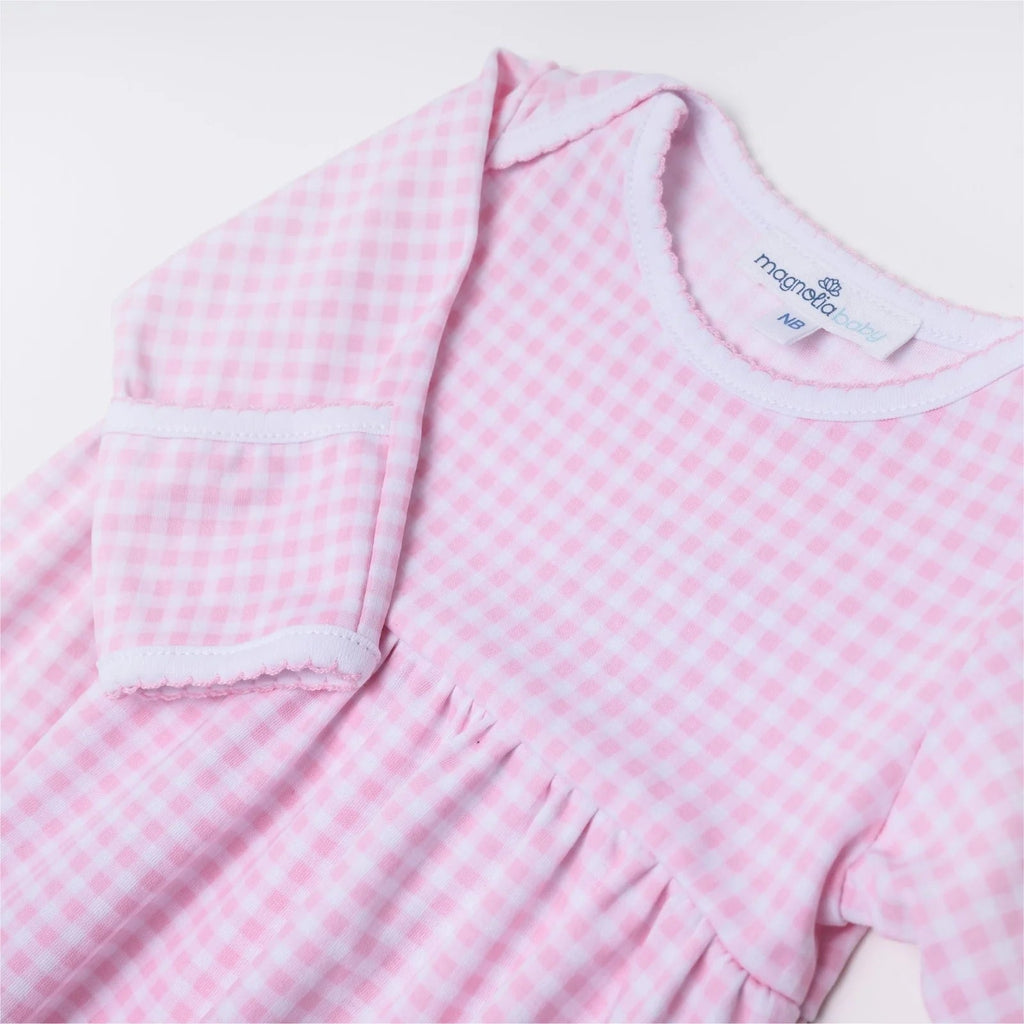Magnolia Baby Mini Checks Gathered Gown Pink - Fun & Fancy Children's Boutique