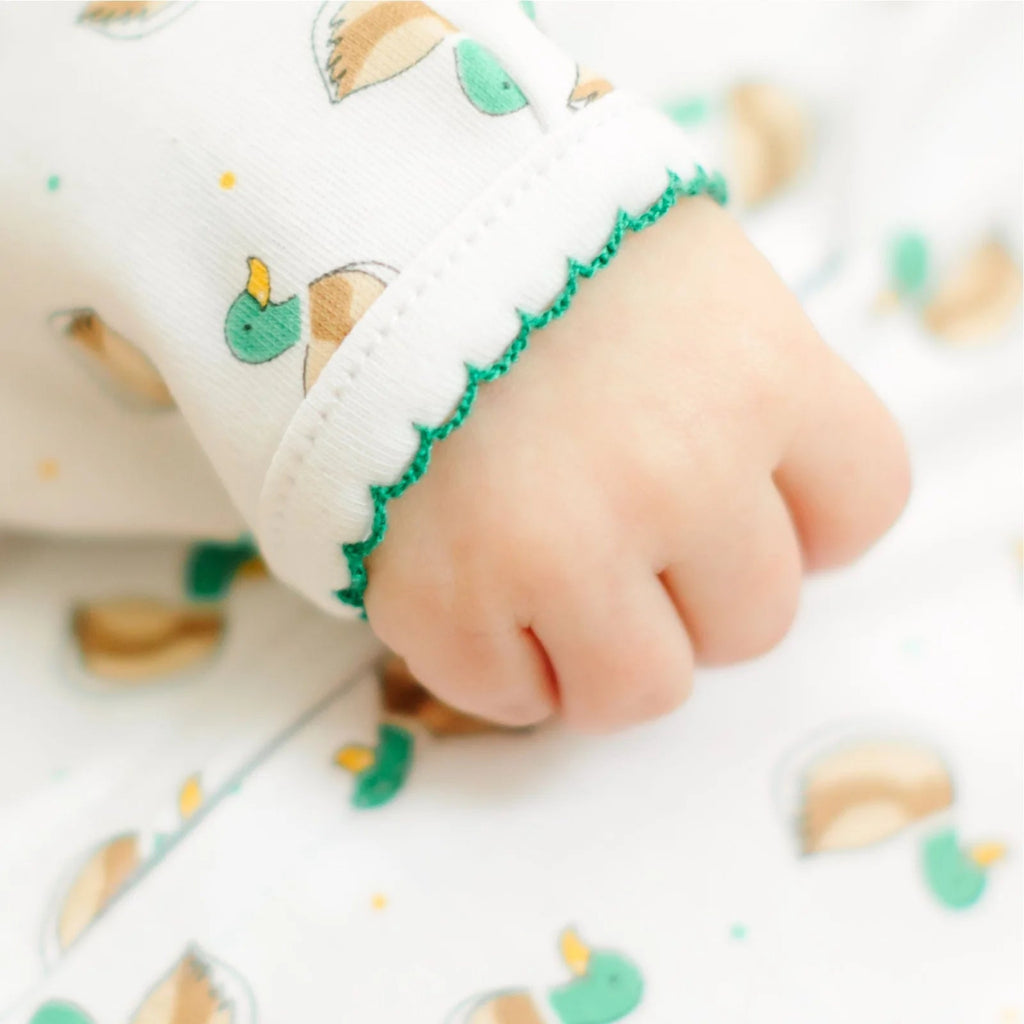 Magnolia Baby Mini Mallard Printed Zipper Footie - Fun & Fancy Children's Boutique