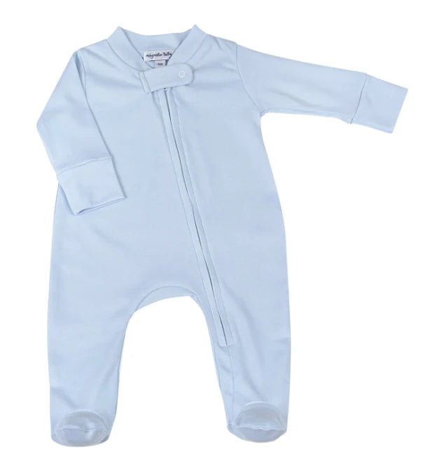 Magnolia Baby Pink & Blue Fall 24 Zip Footie Light Blue - Fun & Fancy Children's Boutique