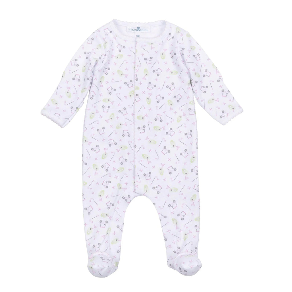 Magnolia Baby Tiny Tee Time Printed Footie Pink - Fun & Fancy Children's Boutique
