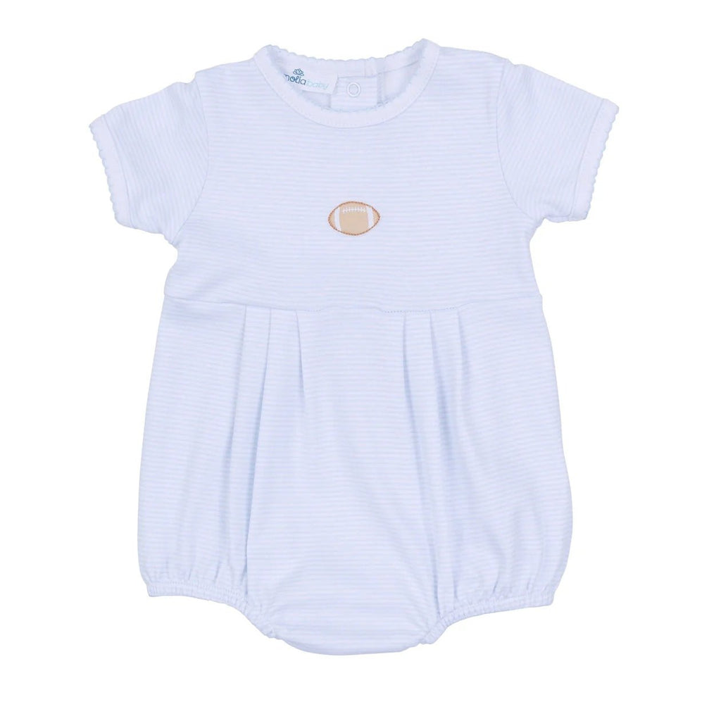 Magnolia Baby Touchdown Cutie Embroidered Short Sleeve Bubble Light Blue - Fun & Fancy Children's Boutique