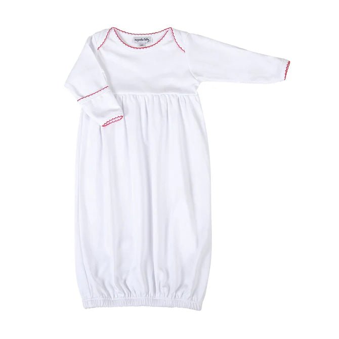 Magnolia Baby White and Red Basics Gathered Gown - Fun & Fancy Children's Boutique