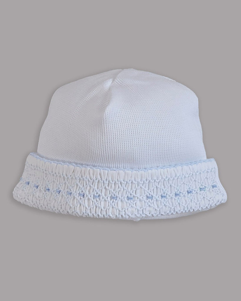 Miocotton Renzi Smocked Hat White with Blue - Fun & Fancy Children's Boutique