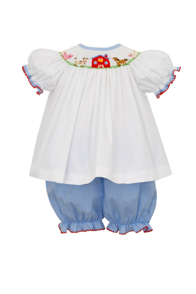 Petit Bebe Bishop Bloomer Set Farm Blue Check - Fun & Fancy Children's Boutique