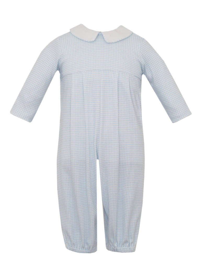 Petit Bebe Blue Gingham Knit Long Romper - Fun & Fancy Children's Boutique
